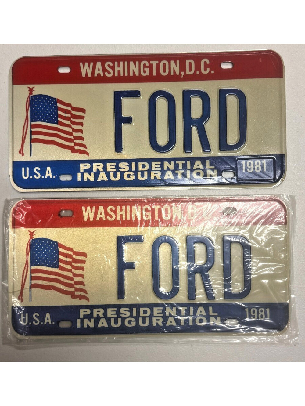 1981 Presidential Inauguration FORD Vanity License Plate Pair w/ Registration
